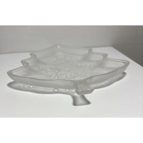 Christmas Tree Shaped Serving Dish Holiday Frosted Glass Bell Design 7.5" - Picture 2 of 6